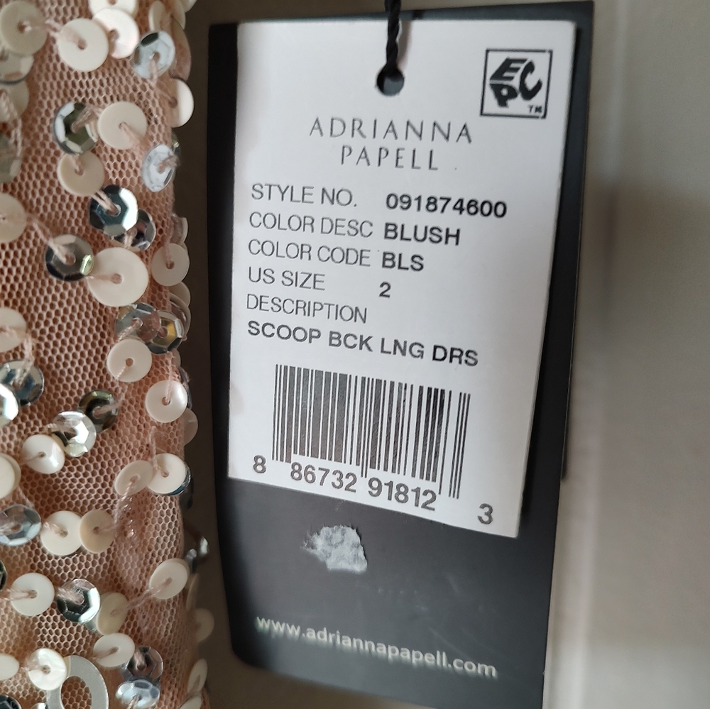 Adrianna Papell Formal Sequin Dress Sz 2 Champagne Beige Train - Picture 5 of 11